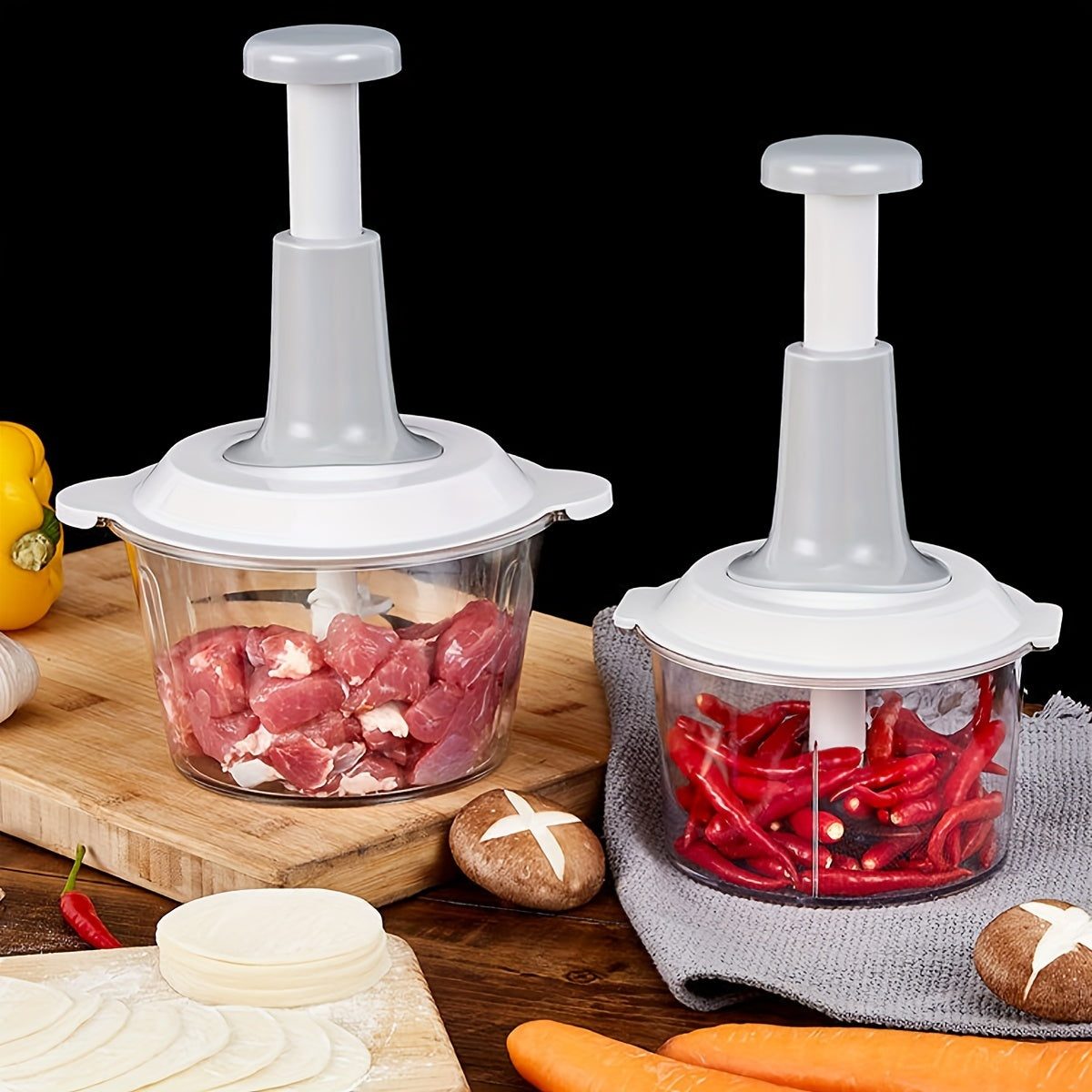 1.5L Stainless Steel Manual Food Processor for Chopping Garlic Meat Fruit
