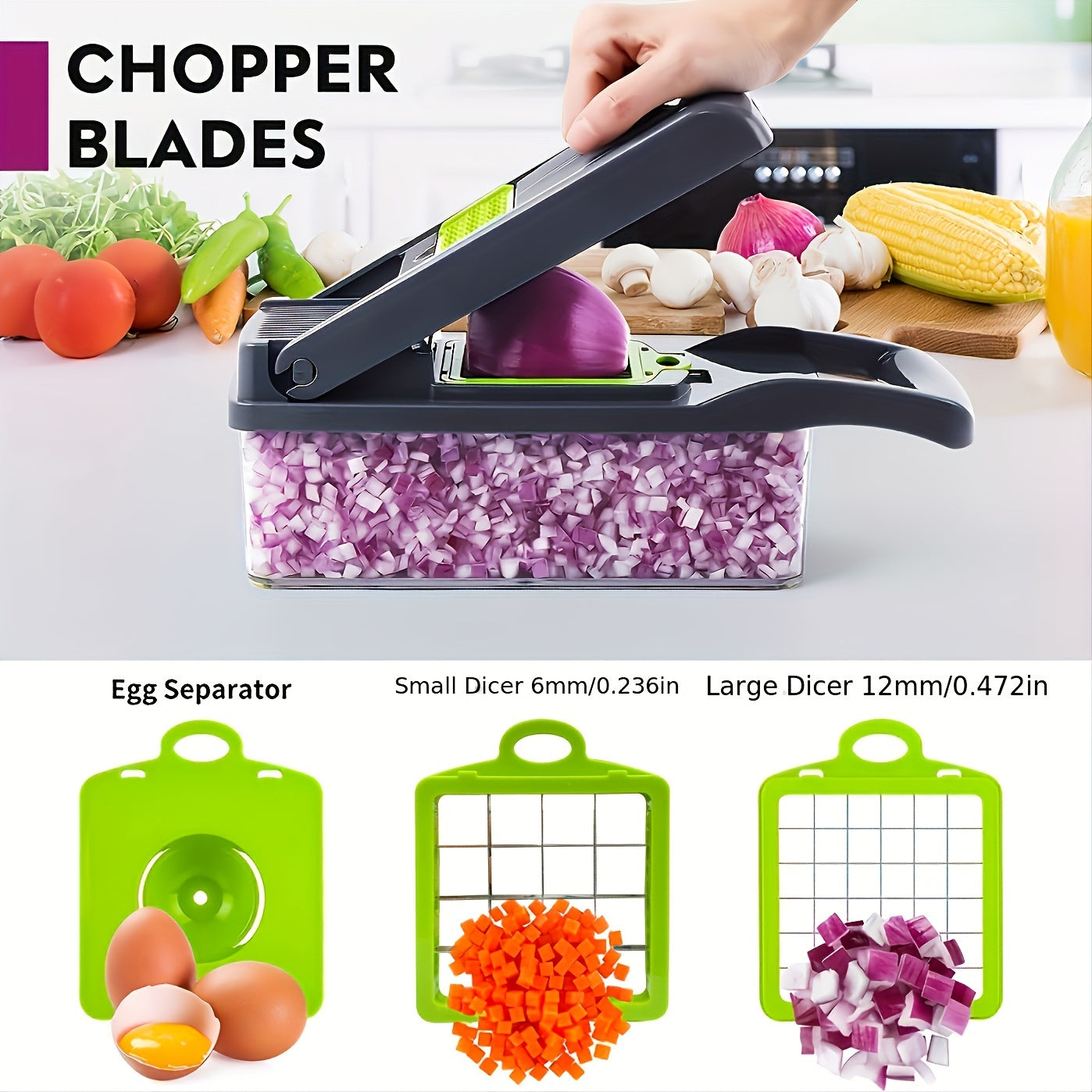 13-in-1 Vegetable Fruit Chopper Slicer with 8 Blades BPA-Free Kitchen Gadget
