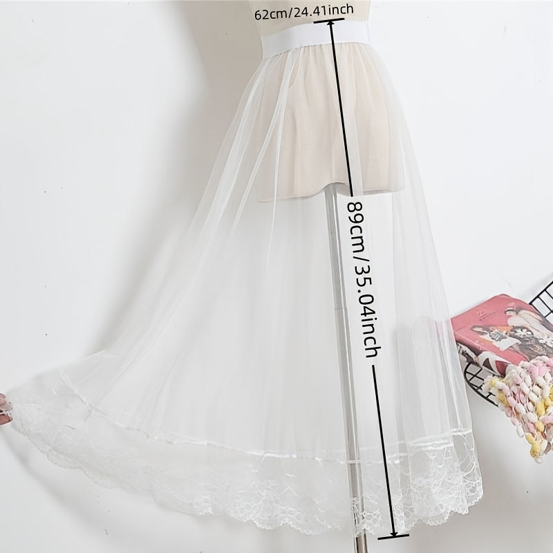 Victorian Gothic Sheer Tulle Skirt with Lace Petticoat for Women