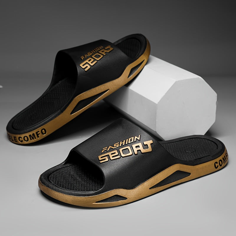 Men's Alphabet Print PVC Slides Non-Slip Indoor Outdoor Casual Summer