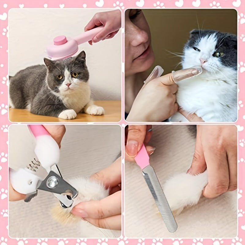8-Piece Cat Grooming Kit with Self-Cleaning Brush Nail Clippers Comb Shedding Brush and Toothbrush