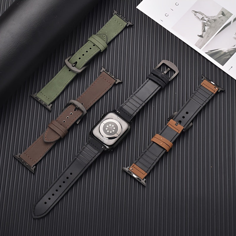 Synthetic Leather Watch Band for Apple Watch Series Ultra SE 5 4 3 Adjustable Hook Loop Clasp
