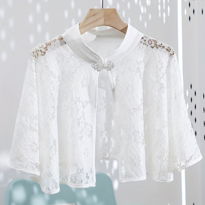 Lightweight Polyester Cape with Vintage Lace Shawl and Buckle for Evening Sun Protection