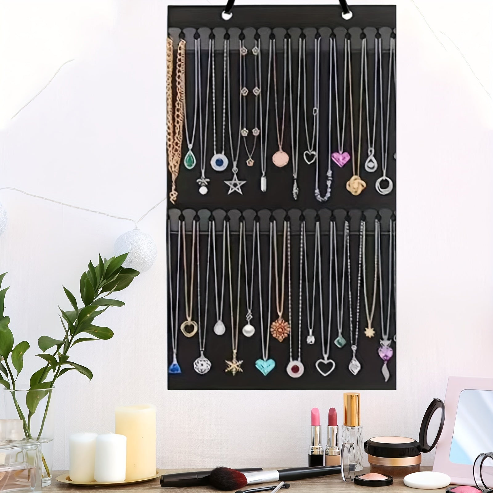 Fabric Double-Sided Jewelry Display Stand Wall Mount Necklace Organizer Storage Bag