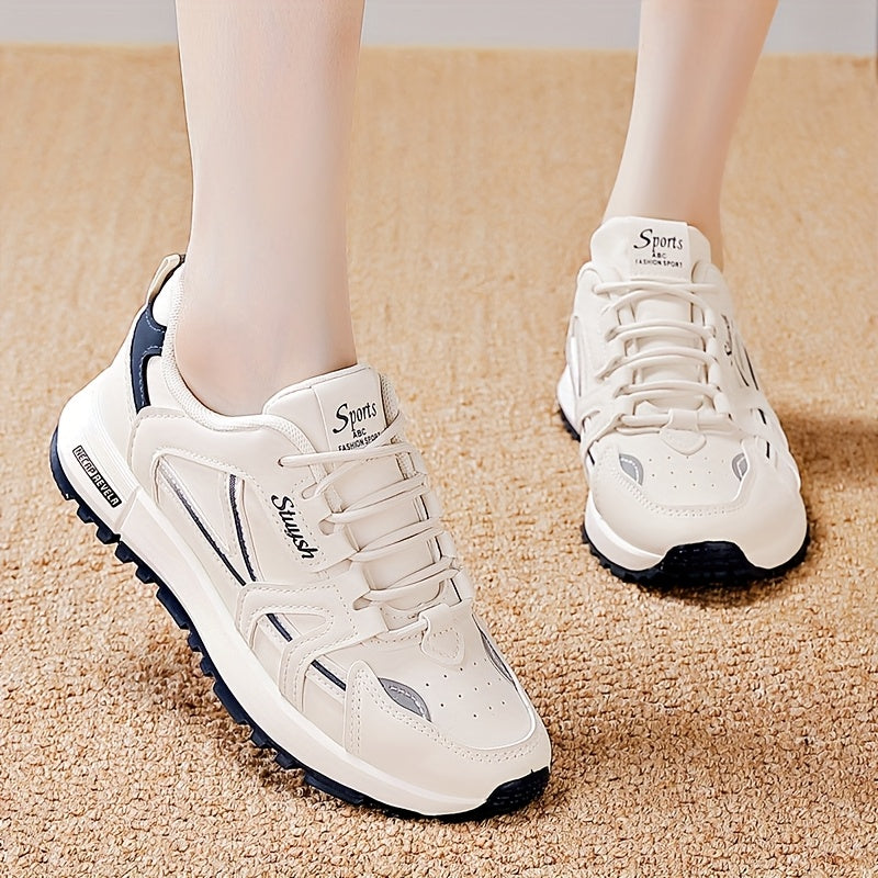 Women's White and Black Casual Athletic Sneakers Low Top Mesh Faux Leather Lightweight All-Season