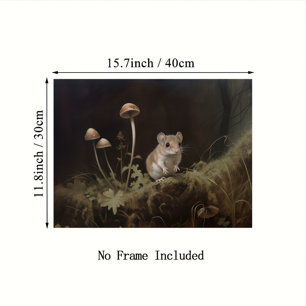 Canvas Wall Art Featuring Mouse and Mushrooms Forest Oil Painting Print 30x40 cm