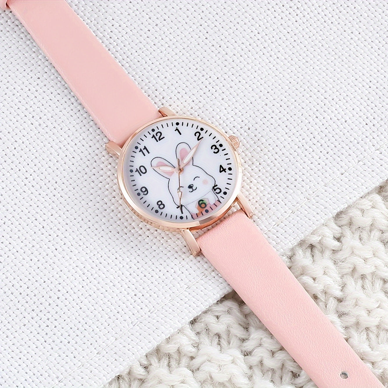 Women's Rabbit-Inspired Watch and Bracelet Set with Faux Leather Bands