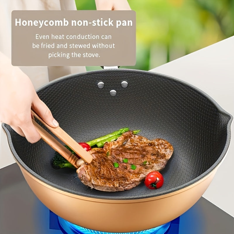 Cast Iron Skillet with Non-Stick Honeycomb Surface and Lid for Frying and Grilling
