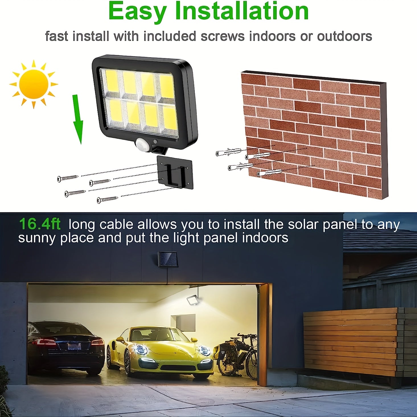 Lámpara de pared LED alimentada por energía solar con sensor de movimiento, 3 modos de iluminación, decoración exterior