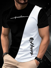 Men's Short Sleeve T-Shirt with Rose Print Color Block Casual Summer Polyester