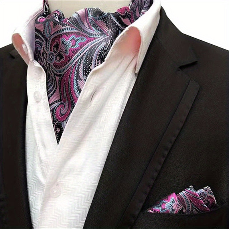 Conjunto de pañuelo de cuello y pañuelo de mano de jacquard con diseño paisley para hombre, perfecto para regalar