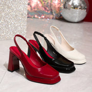 Women's Thick Sole Platform High Heels Square Toe Dress Shoes