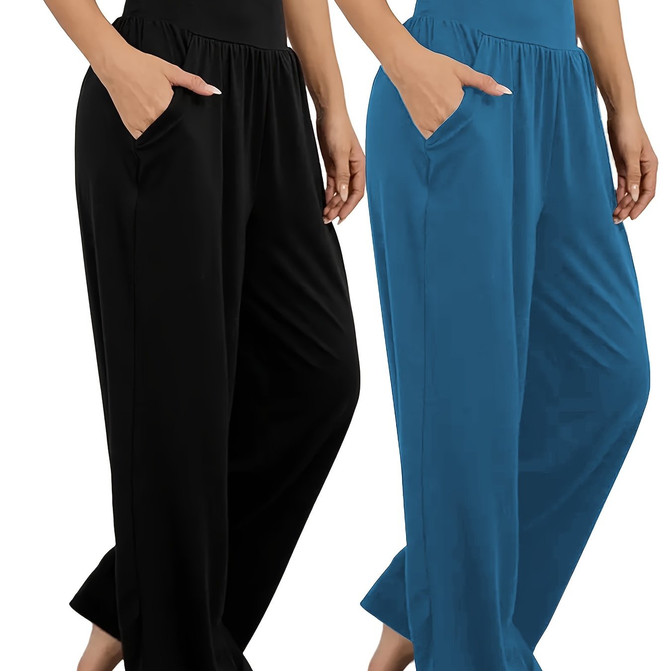 2 ayollar uchun plussiz to'g'ri oyoq shimlar, qora va kulrang rangda, elastik bel, polyester, mashinada yuvish mumkin