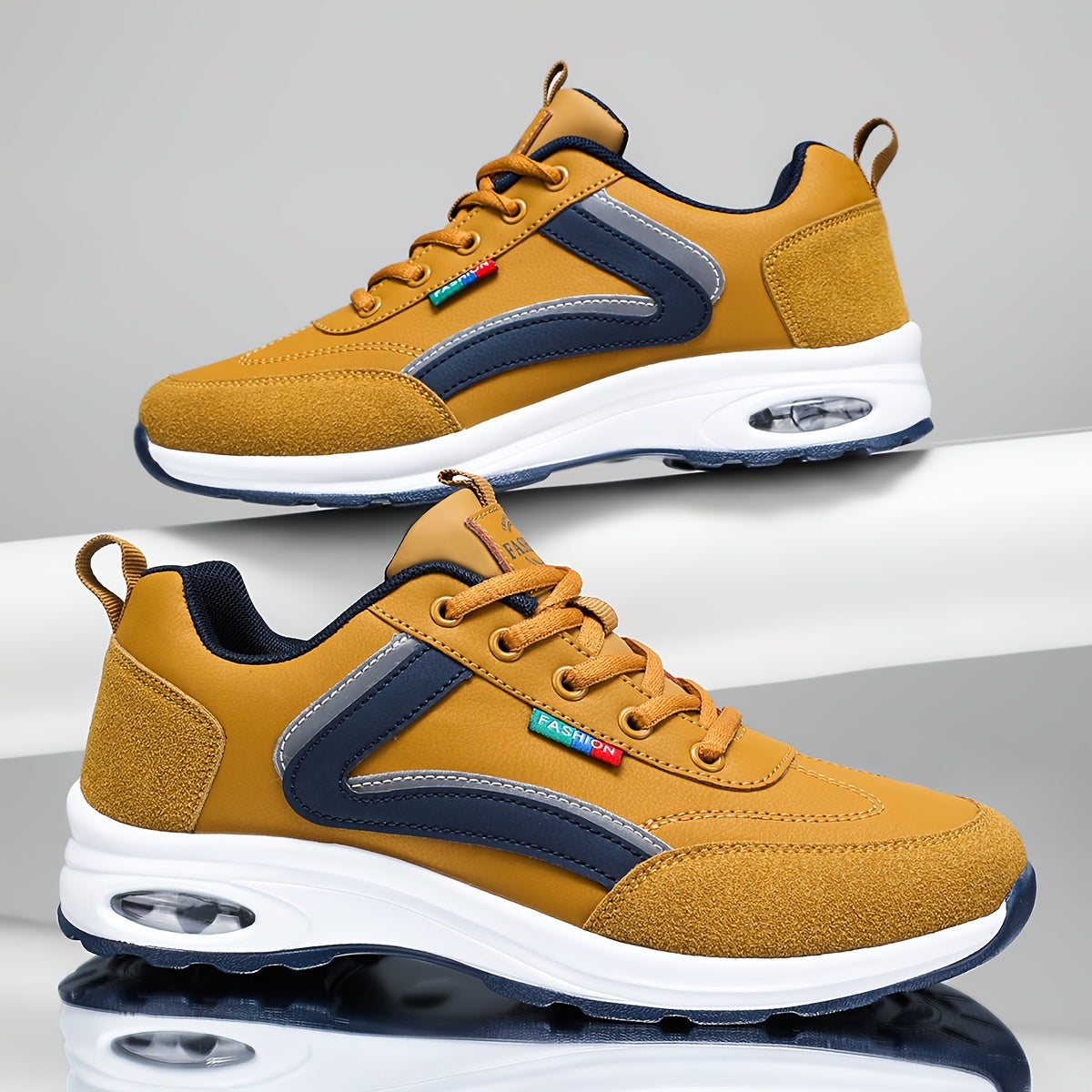 Men's Two-Tone Running Shoes with Air Cushion and Rubber Sole