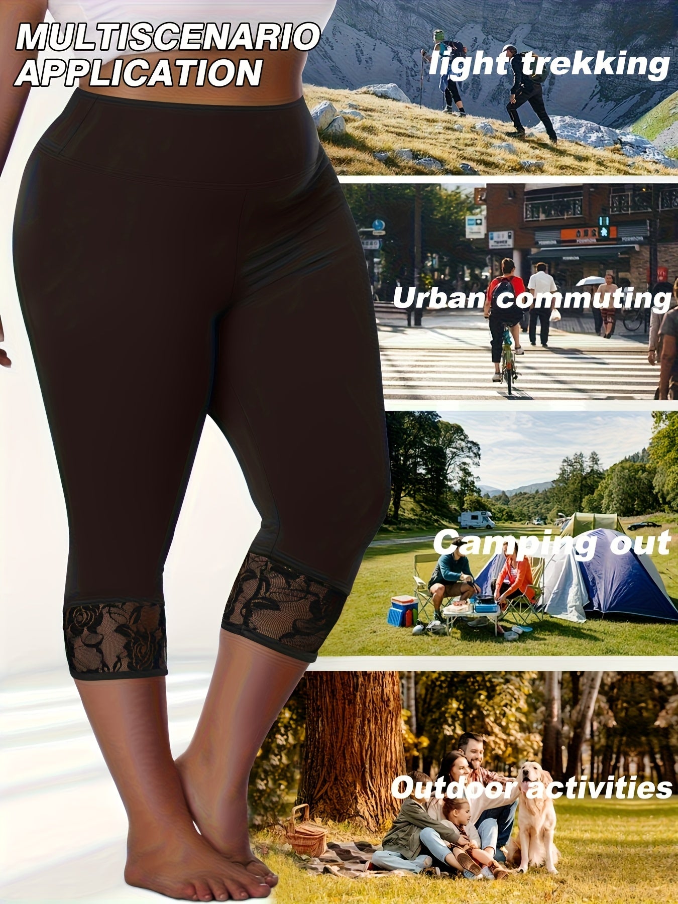 Plus Size Women's High-Waisted Lace Trim Shorts 7-Inch Stretchy Fabric