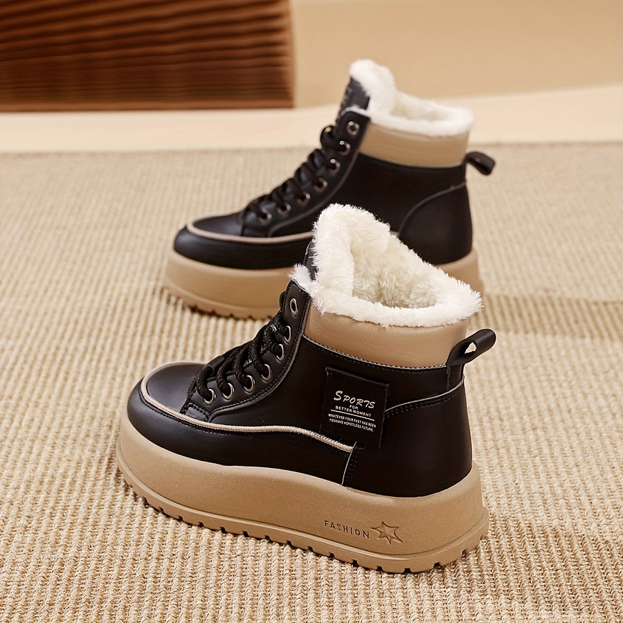 Women’s Winter Thick-Soled Ankle Boots with Lined Interior and Flat Heel