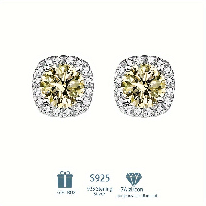 Pendientes de plata de ley estilo bohemio con moissanita en forma de cuadrado para mujer