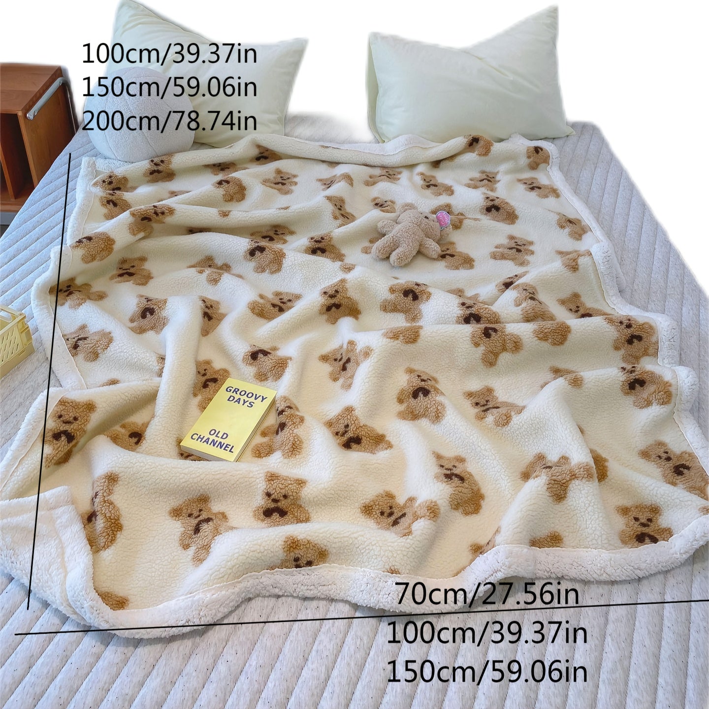 Two-Ply Cartoon Bear Fleece Blanket Ultra Soft Stain-Resistant Throw for Couch Bed