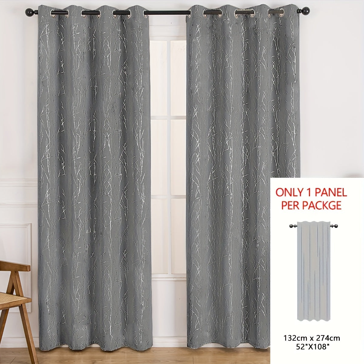 Blackout Curtain with Gold and Silver Tree Branch Pattern for Bedroom Living Room Office
