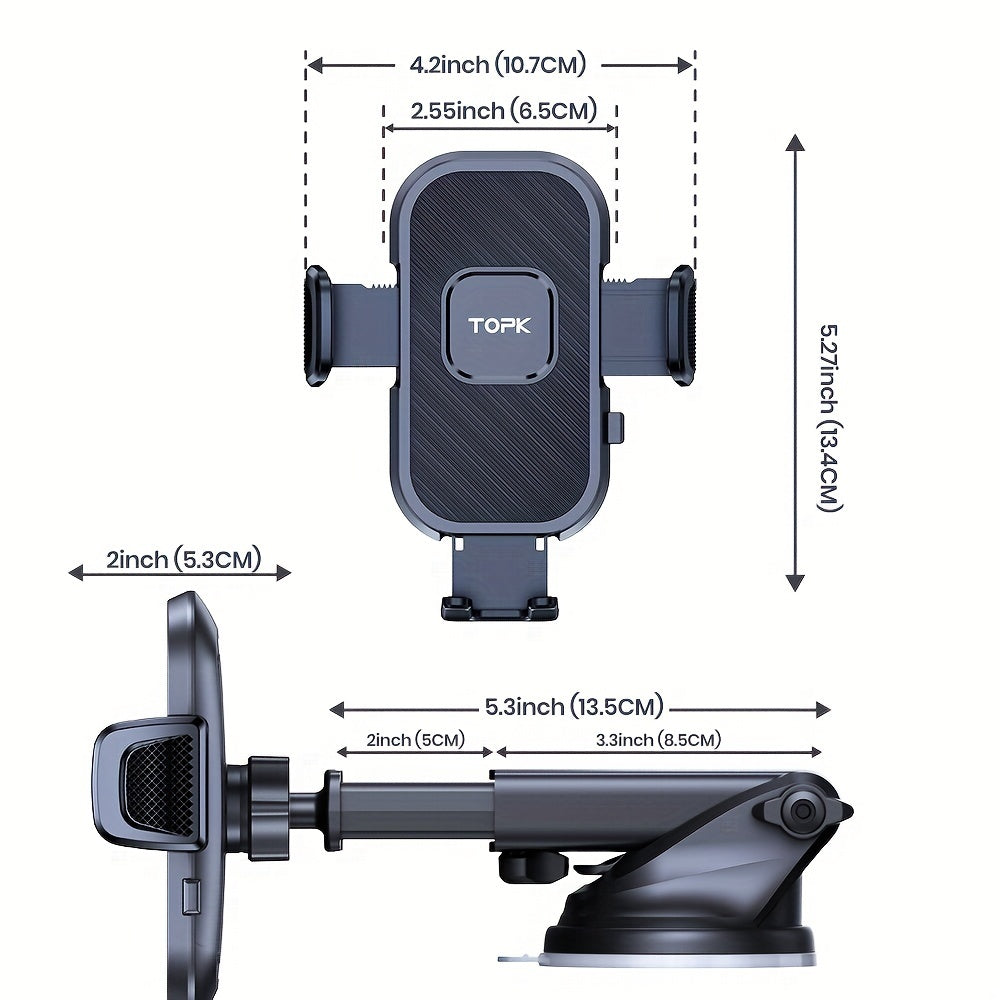 Soporte universal para teléfono de coche, agarre texturizado negro, ajustable en tablero y rejilla de ventilación compatible