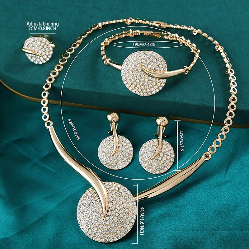 Gold-Plated Jewelry Set with Vibrant Crystals Necklace Bracelet Earrings Ring for Weddings and Gifts