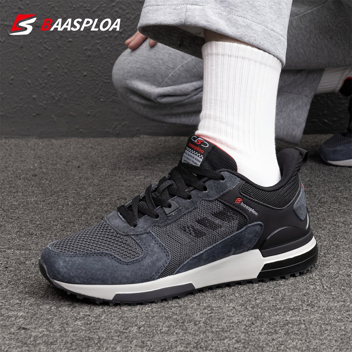 Baasploa Erkaklar Vintage Krossovkalari Tashqi Faoliyatlar Uchun, Qulay va Sirpanmaydigan