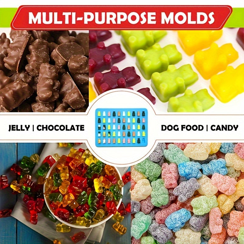 50-Cavity Silicone Gummy Bear Molds for Candies Chocolates Jelly and Dog Treats Flexible Heat-Resistant