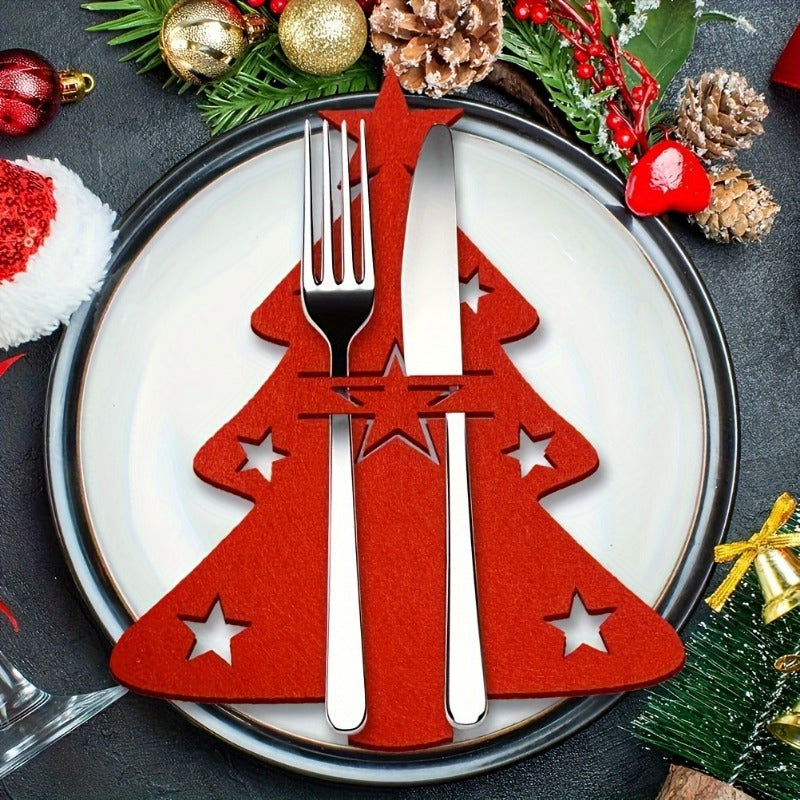 12 ta Rojdestvo daraxti ovqat idishlari uchun ushlagichlar to'plami - Vilkalar va qoshiq uchun qog'oz qoplar, bayram stol bezaklariga bayramona tuyg'u qo'shish uchun, ovqatga tegmaydigan partiya sovg'alari va sovg'alar uchun mukammal.