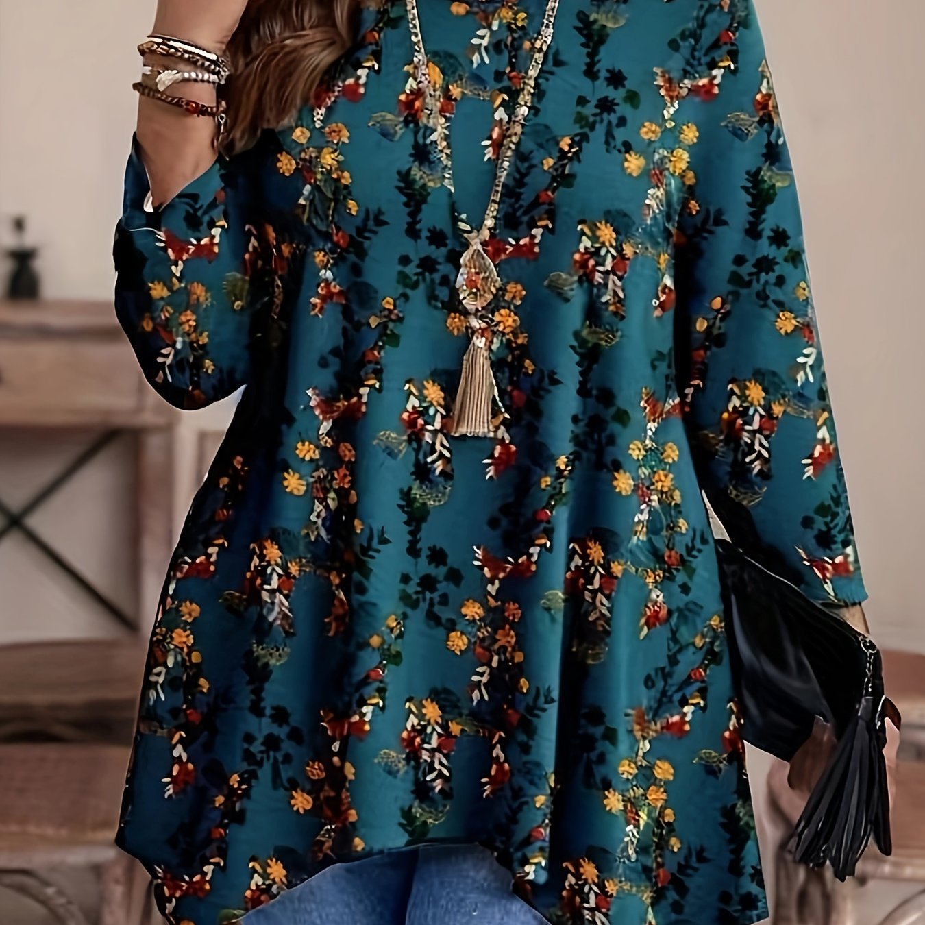 Plus Size Floral Print T-Shirt Women’s Casual Short Sleeve All-Season Top