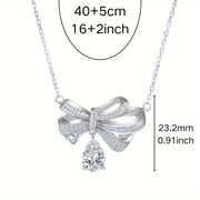 Silver Moissanite Pendant Necklace 2.0 Carats Teardrop Tassel Bow Jewelry