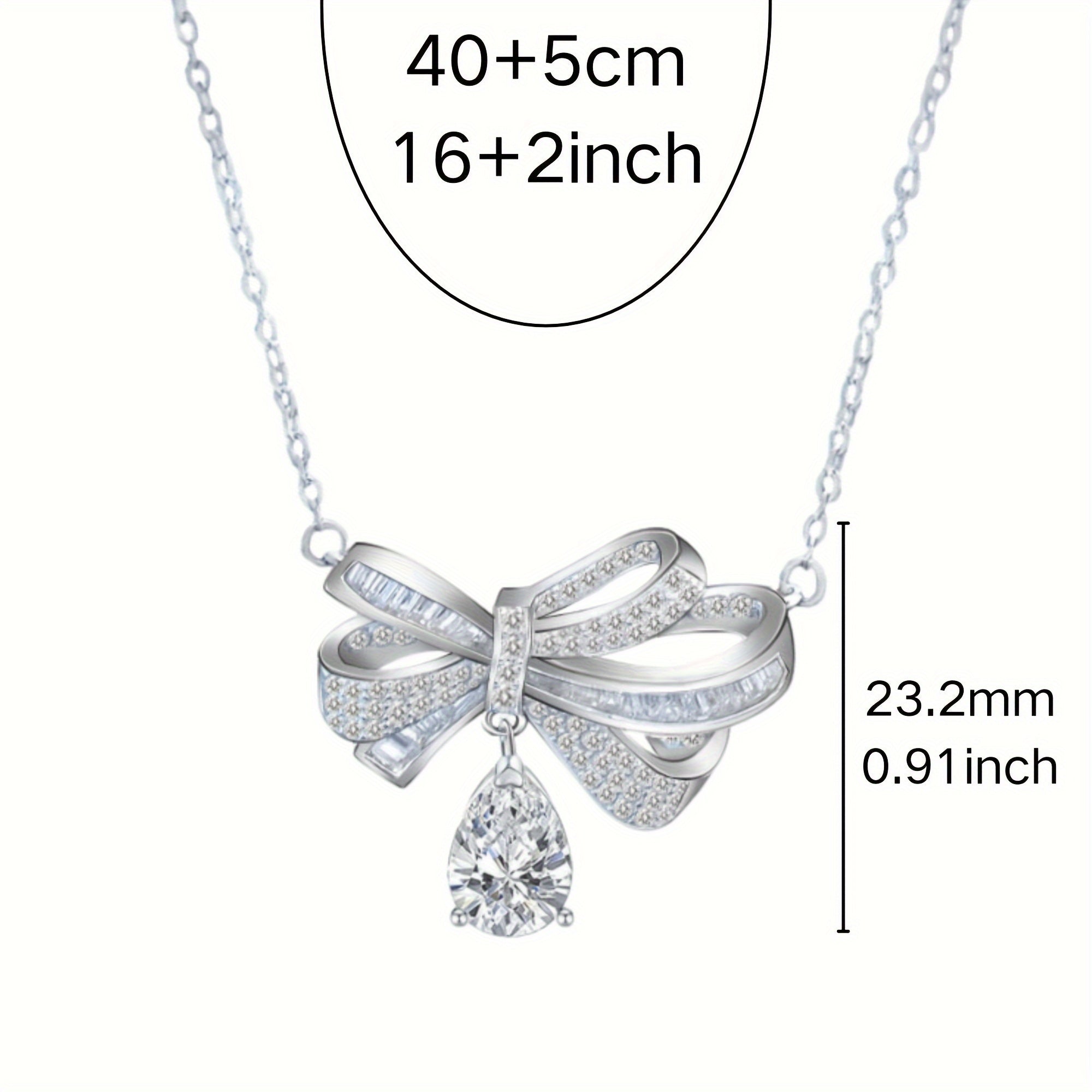 Silver Moissanite Pendant Necklace 2.0 Carats Teardrop Tassel Bow Jewelry
