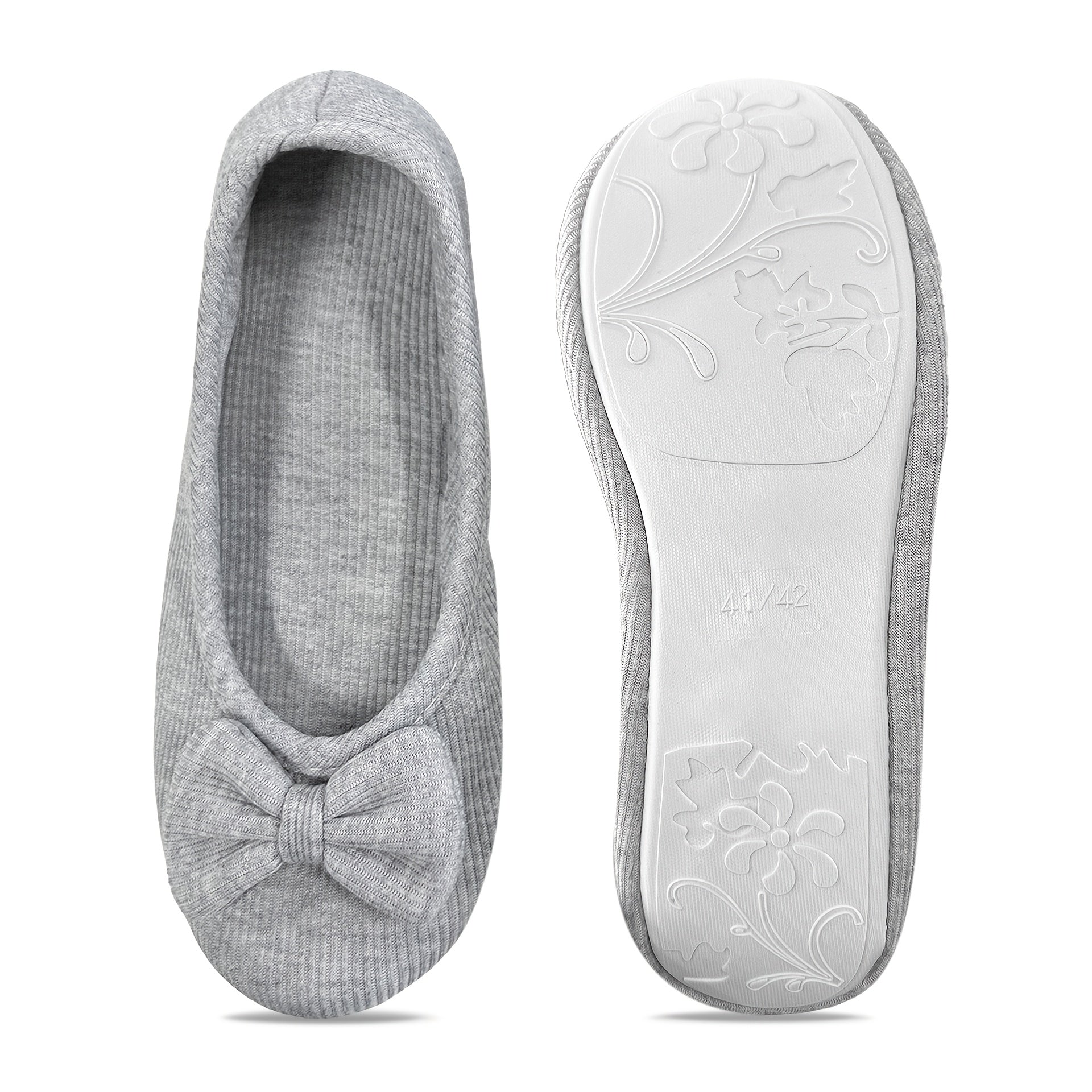 Women's Gray Ballerina Flats with Bow Non-Slip Soft Sole