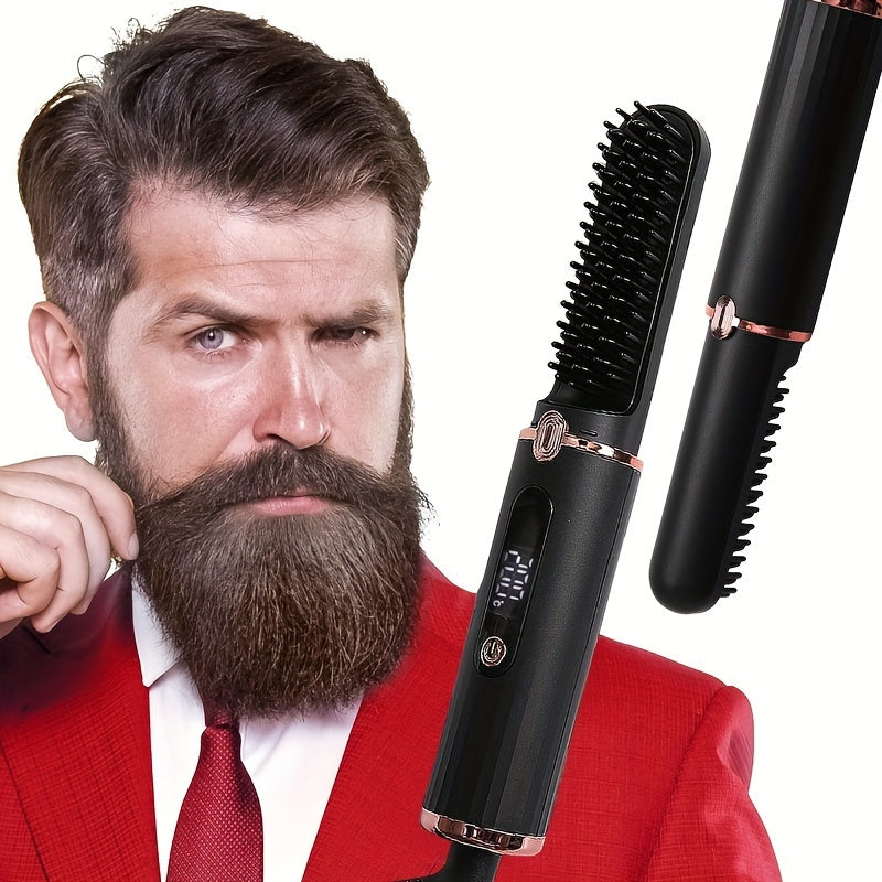 Cepillo alisador de barba y cabello con apagado automático, 4 configuraciones de temperatura, calentamiento rápido, peine portátil para viajes, para hombres y mujeres