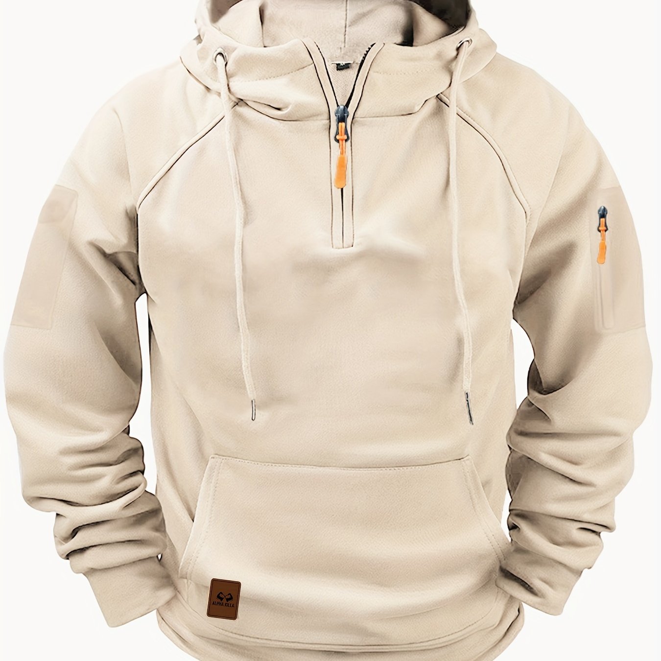 Erkaklar uchun uzun qo'lqonli kapuchonli Henley koftasi, ko'p cho'ntaklari bilan, kuz/qish uchun mukammal.