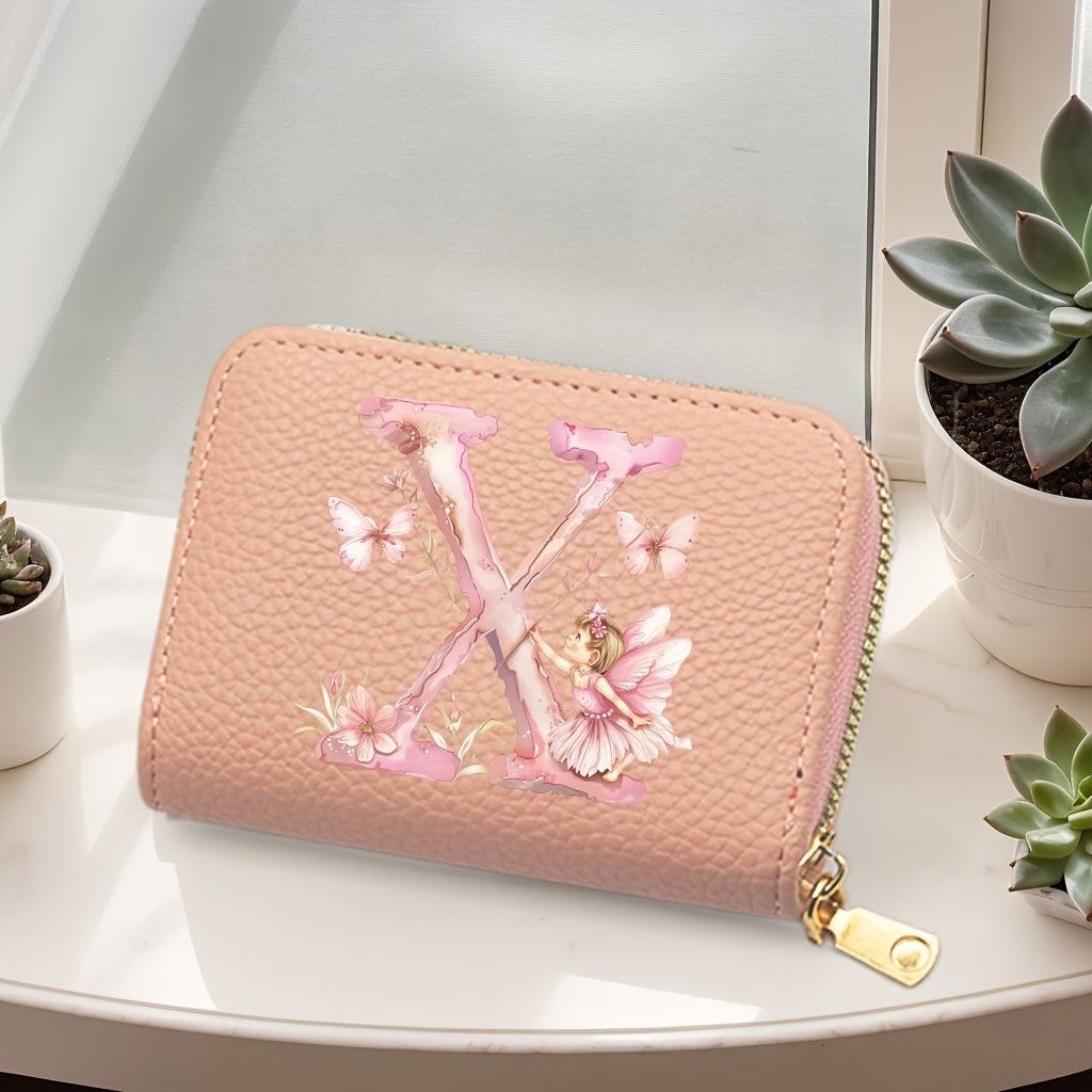 Tarjetero de mujer de cuero sintético, estilo acordeón delgado, con cierre de cremallera para monedas