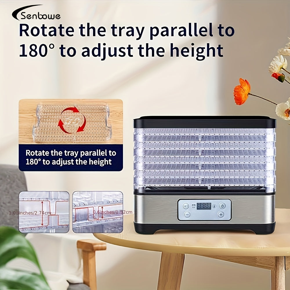 5 ta katta choyshab bilan Smart Food Dehydrator - sozlanadigan harorat, 24 soatlik taymer, o'tlar, mevalar, sabzavotlar va go'shtni quritish uchun ideal - EU rozetkasi, zanglamaydigan po'lat, qishki foydalanish uchun.