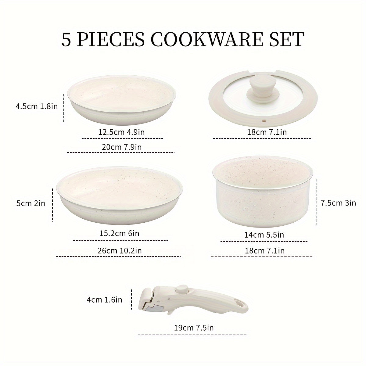 Aluminum Induction Cookware Set Non-Stick Detachable Handle 3 Pots 3 Pans Dishwasher Safe