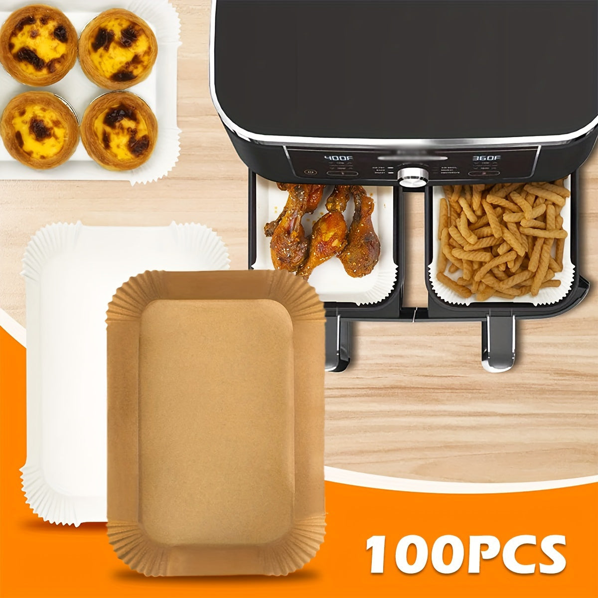 100/200 Pieces Non-Stick Air Fryer Liners Reusable Oil Water Resistant Fits Dual Basket
