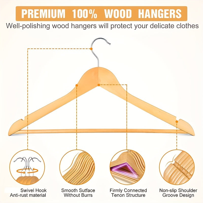 Juego de 10/20 perchas de madera para ropa con ranuras, ganchos giratorios, de alta resistencia para camisas, chaquetas, vestidos