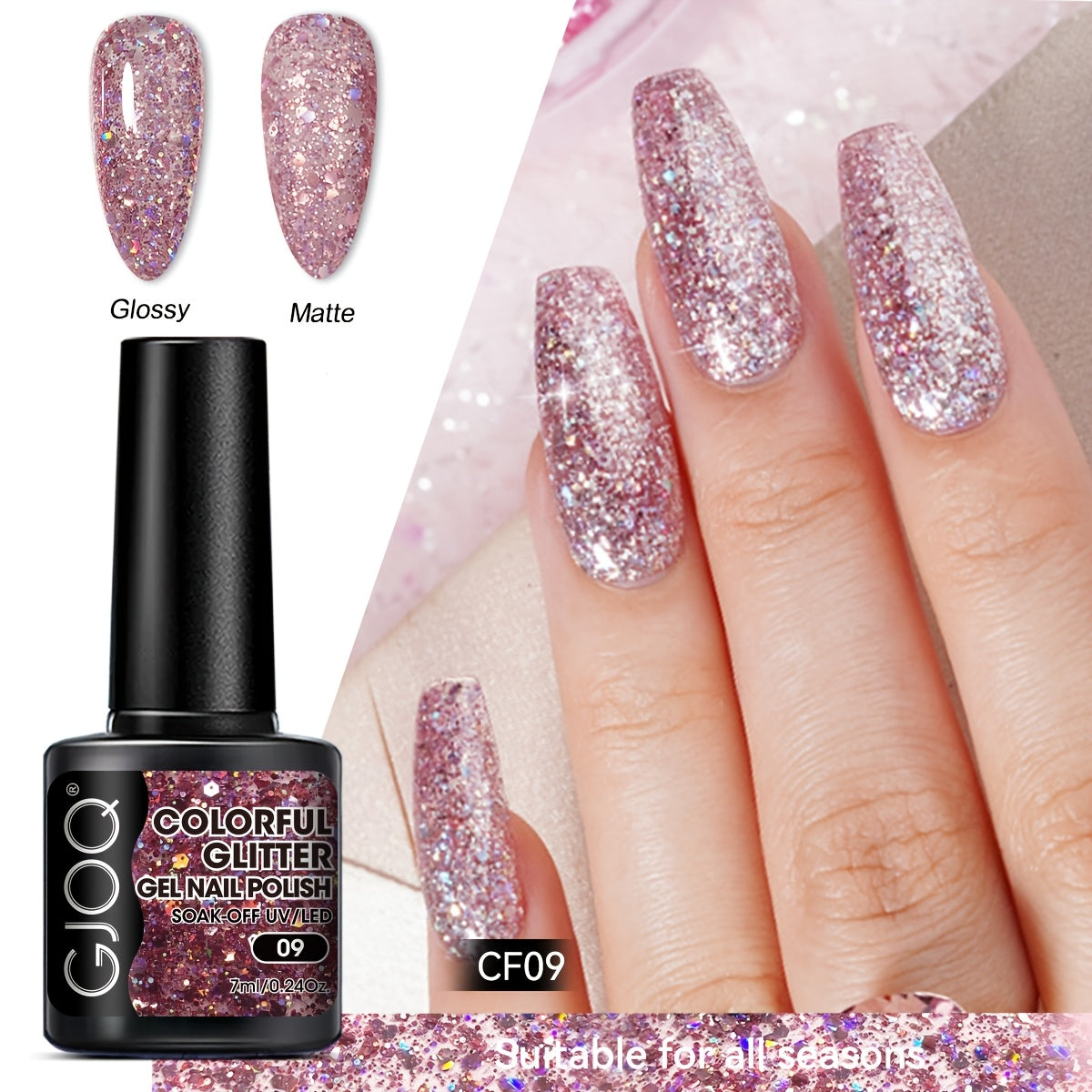 Gel Nail Polish Pink Purple Glitter Soak Off LED Manicure All Seasons