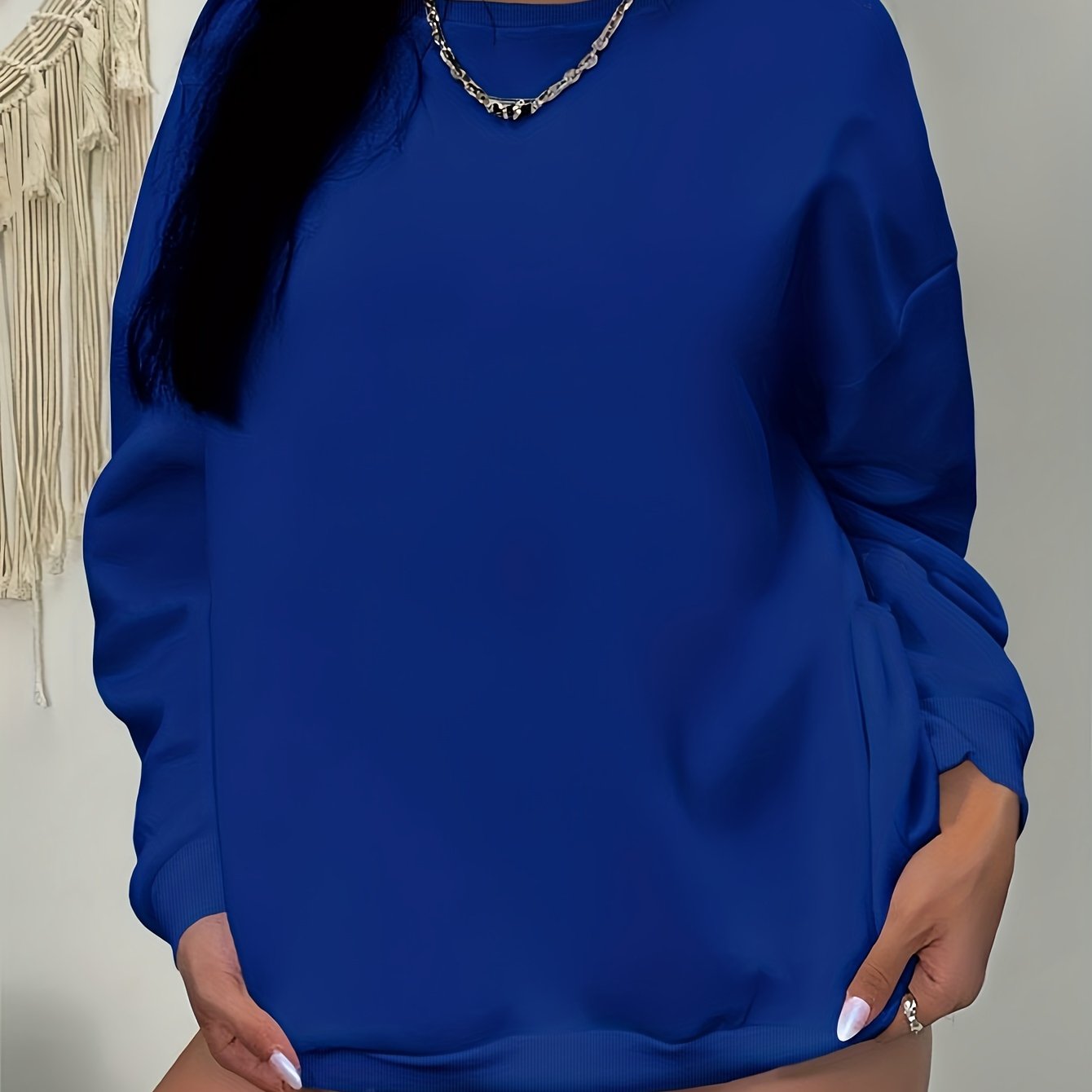 Plus Size Solid Sweatshirt Women’s Casual Long Sleeve Crew Neck Pullover