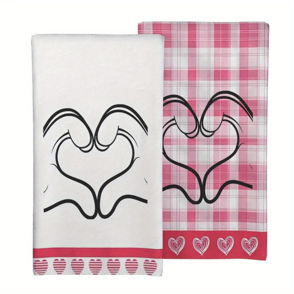 Toallas con corazones para el Día de San Valentín 45x66cm Rosa Blanco Cuadrícula Rápido Secado Lavable a máquina