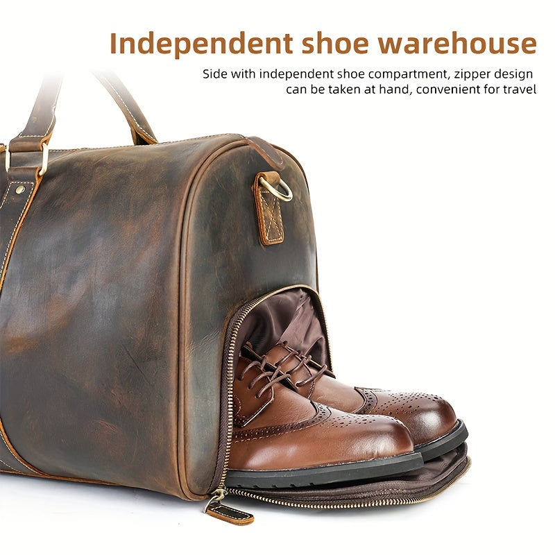 Men's Cowhide Duffel Bag for Business Trips and Gym Use Coffee