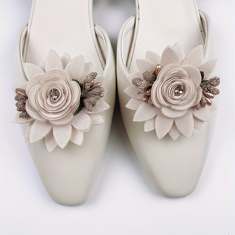 Women's 3D Floral Shoe Clips Detachable Black Polyester Shoe Accessories Pair