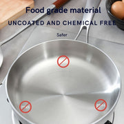 Stainless Steel Uncoated Flat-Bottom Frying Pan with High Edge Multiple Sizes