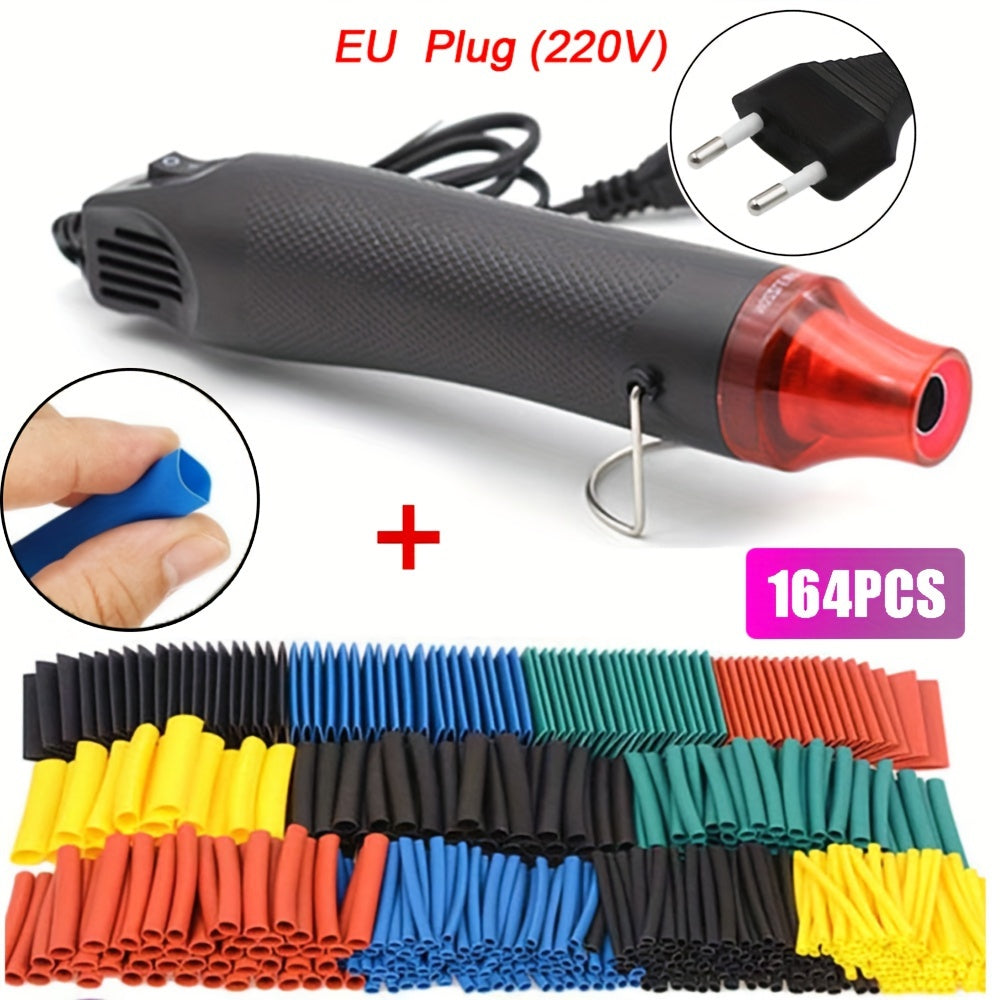 Mini 300W Heat Gun Kit with 164/560 Heat Shrink Tubes EU Plug for Crafts Epoxy Resin Vinyl Candle Making