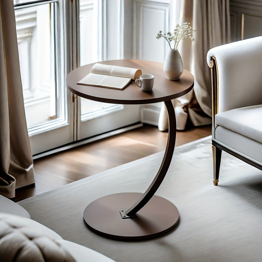 Circular Metal Coffee Table with Rustic Wood Top for Living Room and Bedroom