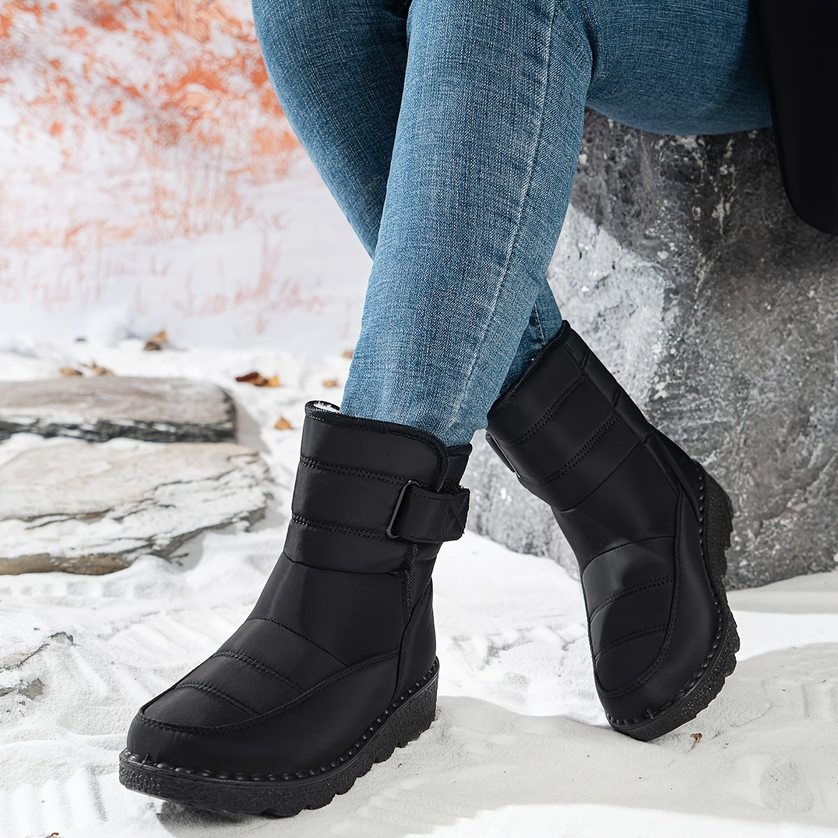 Женские зимние ботинки, противоскользящая платформа, с амортизацией, бордовые, черные, синие