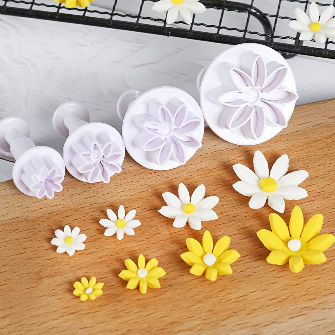 Set of 4 Flower-Shaped Fondant Molds for Cookies and Candy Baking Tools