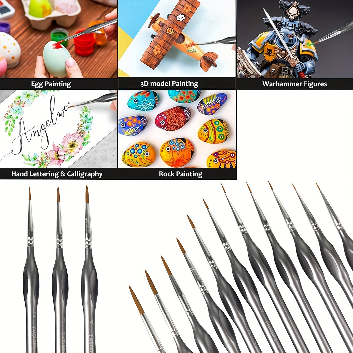11pcs Micro Brush Set Gourd Handles for Acrylic Art Miniatures Modeling